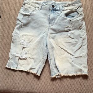 Distressed Light Blue Denim Shorts